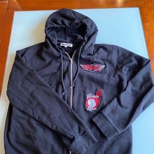 $920 Alexander McQueen MCQ Logo patches Zip-Up Hoodie, black, size XL,exclusive
